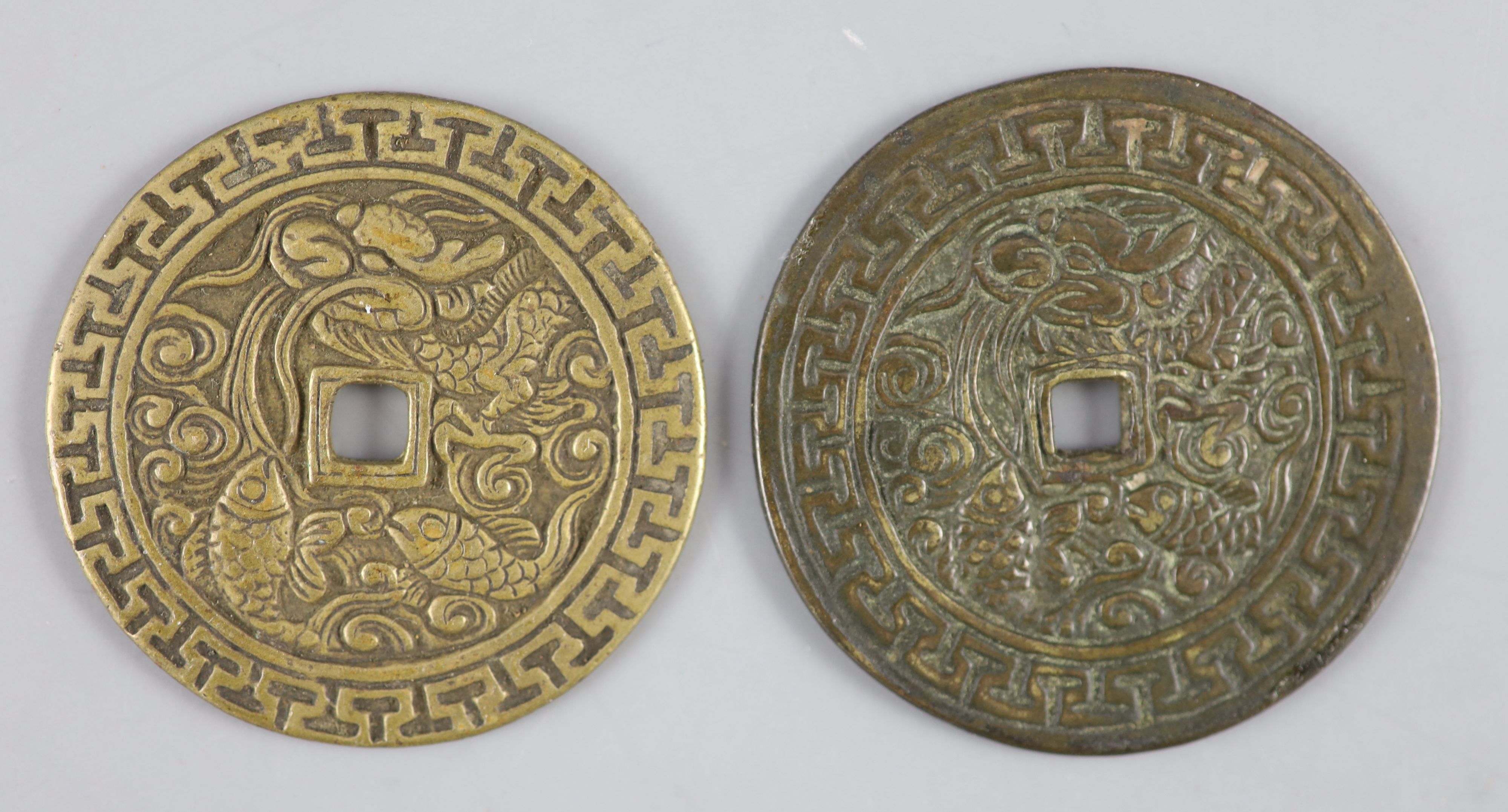 Vietnam coins, Annam, Canh Thinh (1793-1802) two bronze 60-Van Large Cash, Schroeder 480 and 481,